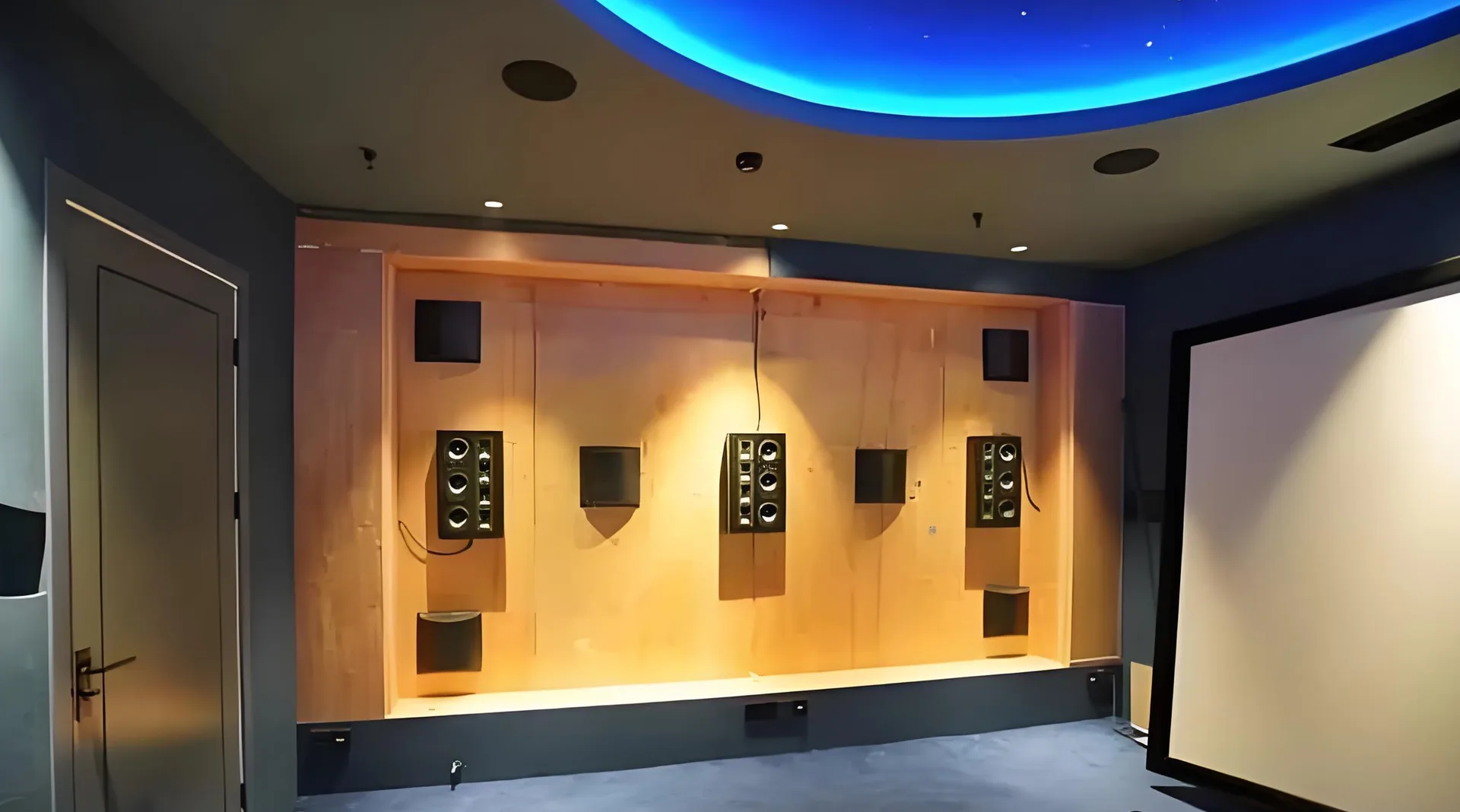 specker behind projection screen